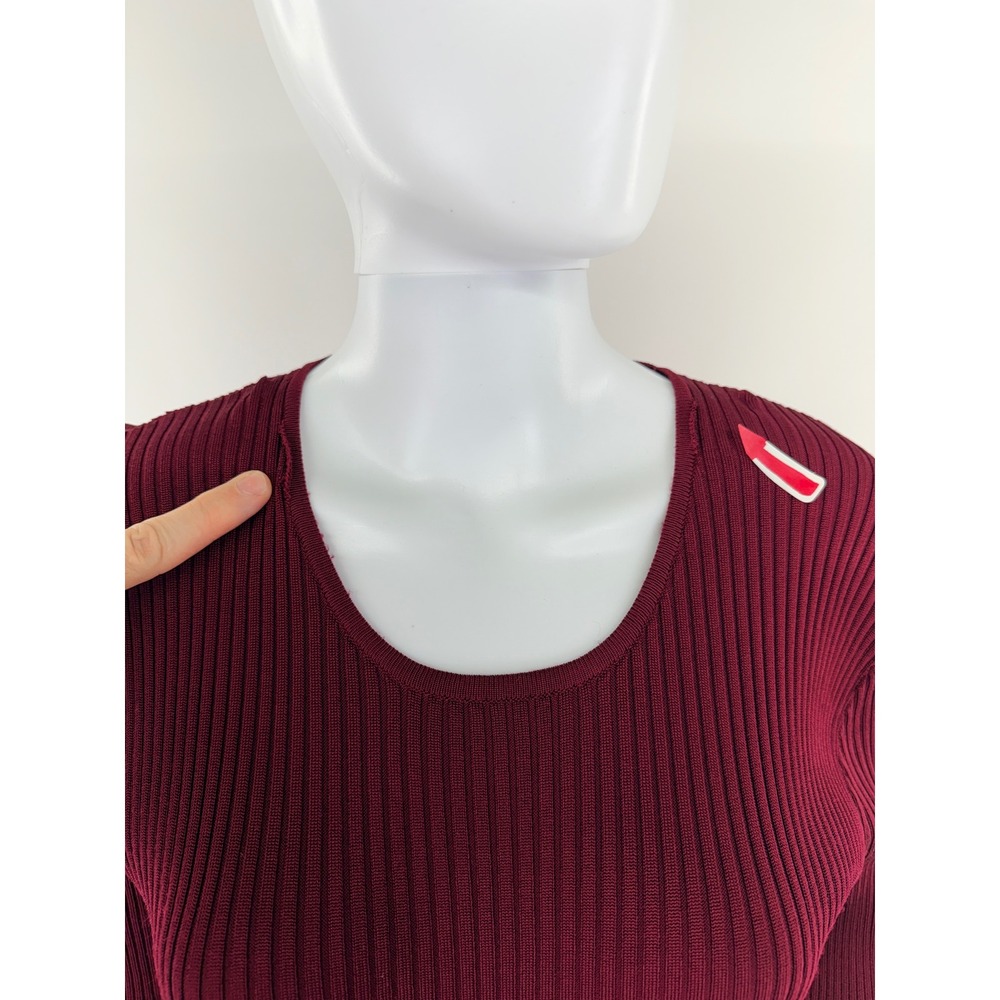 Adam Lippes RTR Geo Knit Midi Dress Burgundy Long Sleeve Midi Dress XL SEE FLAW - Picture 9 of 11